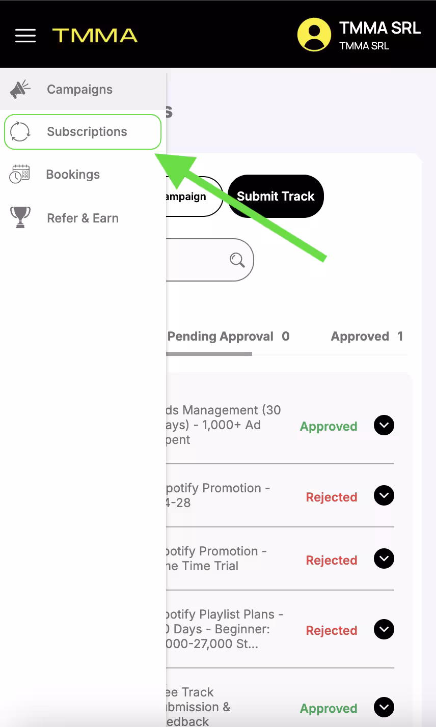 TMMA Account Dashboard Page